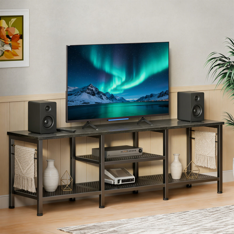 Black Oak TV Stand For 65-Inch Tvs, 55-Inch Media Console With Open Shelves And Soundbar Shelf, Black, 24" H x 55" W x 14" D