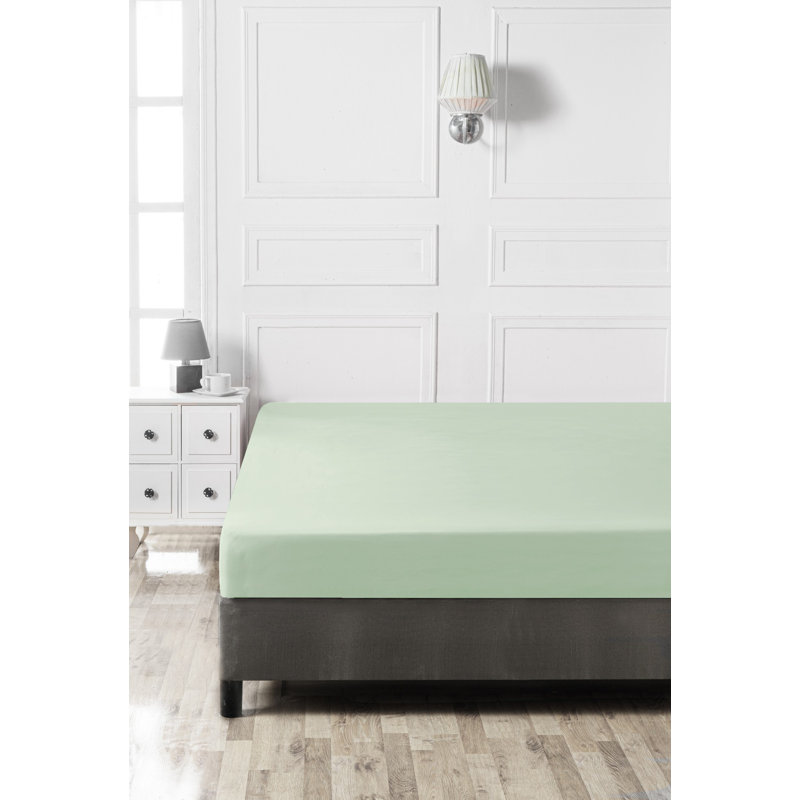 Premium Ranforce Double Fitted Sheet, Light Green, 51.2 x 74.8 + 11.8 inches | 100% Cotton, 155 Thread Count, Soft and Durable | Machine Washable, Perfect for Comfortable Sleep and Easy Care