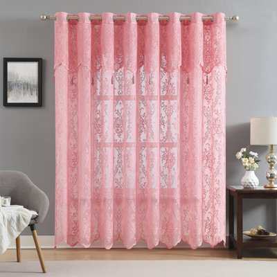 Natasa Sheer Patio Door Curtain Panel with Attached Valance and Tassels