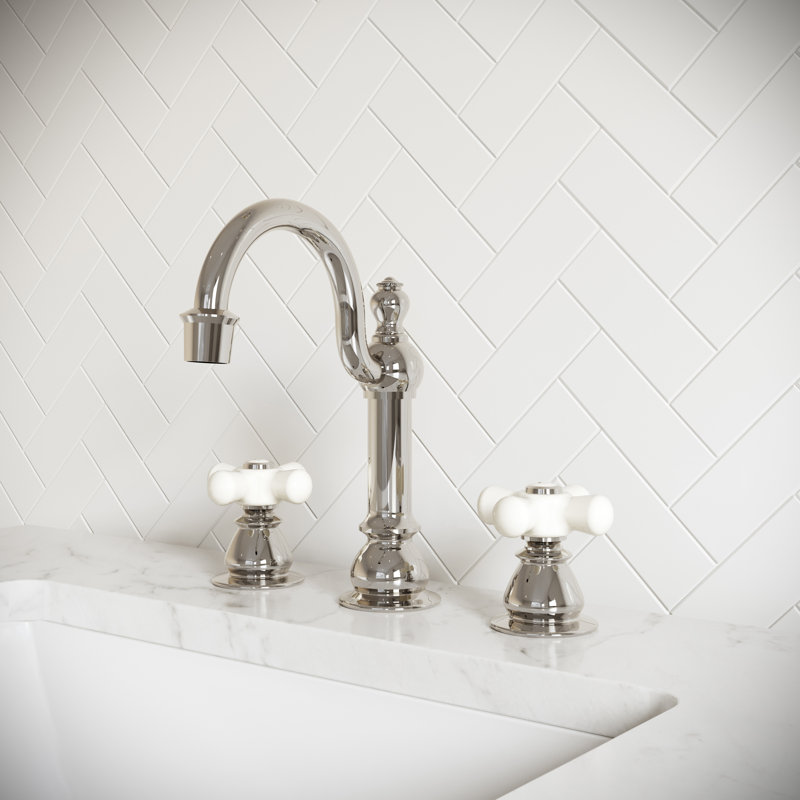 2-handle Bathroom Faucet with Drain Assembly, Polished Nickel, Porcelain Cross
