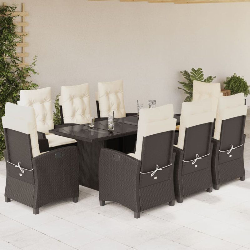 Ensemble repas avec coussins en rotin Vidaxl, 8-Pas de repose-pieds, Crème/brun
