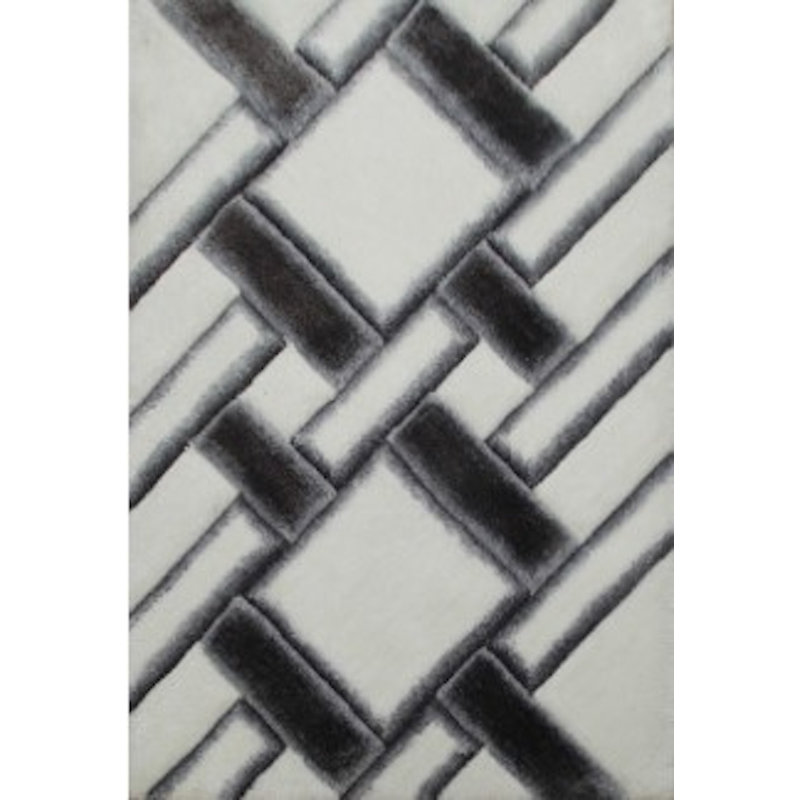 Tapis blanc / noir à poils longs Corey-Leigh, Rectangle 5 pi x 7 pi