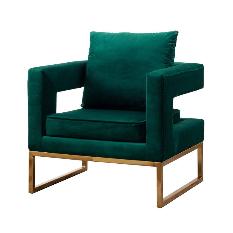 Upholstered Accent Arm Chair, Gold, Green