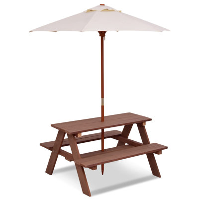 Aundrey Rectangular Outdoor Picnic Table With Umbrella Hole , 89cm cm W 79cm cm D