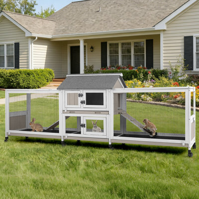 Rabbit Hutch Outdoor Indoor Bunny Hutch With Run 2-Story Large Rabbit Cage On 6 Wheels, 3 Leak Proof Trays, Ramp, Waterproof Roof For Small To Medium Animals, Expandable Design