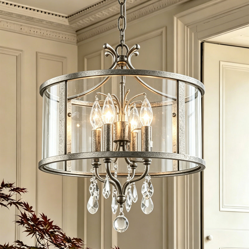 Luminaire suspendu cylindrique en cristal 4 lumières