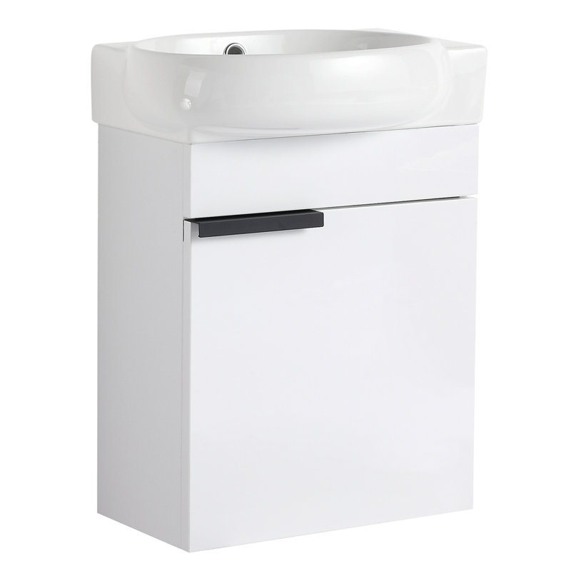Meuble-lavabo à fermeture en douceur avec lavabo, Blanc brillant