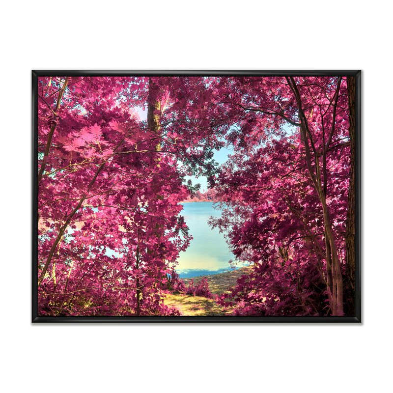 Reproduction de cadre flottant rose et mauve Fantasy Forest, H 8 po x l 12 po x P 1 po, Cadre flottant noir