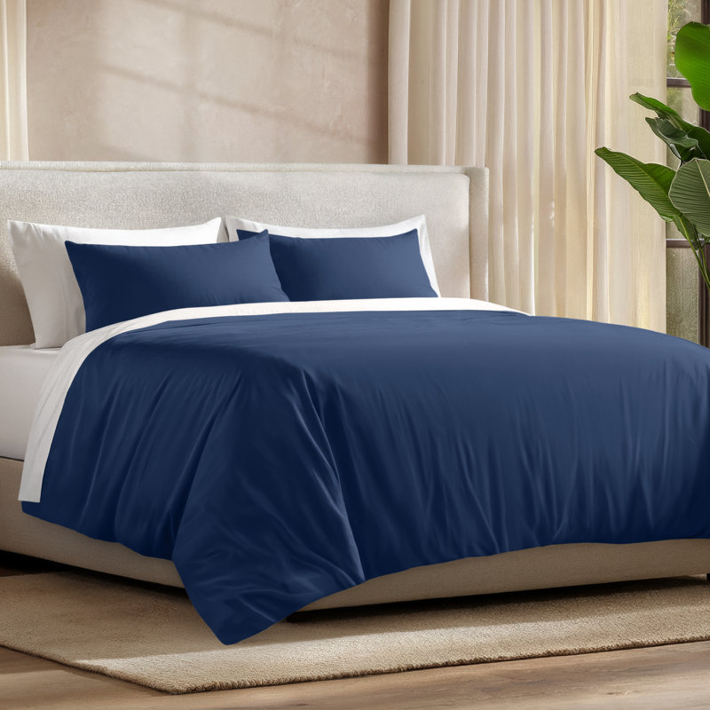 Ensemble de couette en rayonne de bambou, Bleu très foncé, Housse de couette simple + 1 taie décorative stan