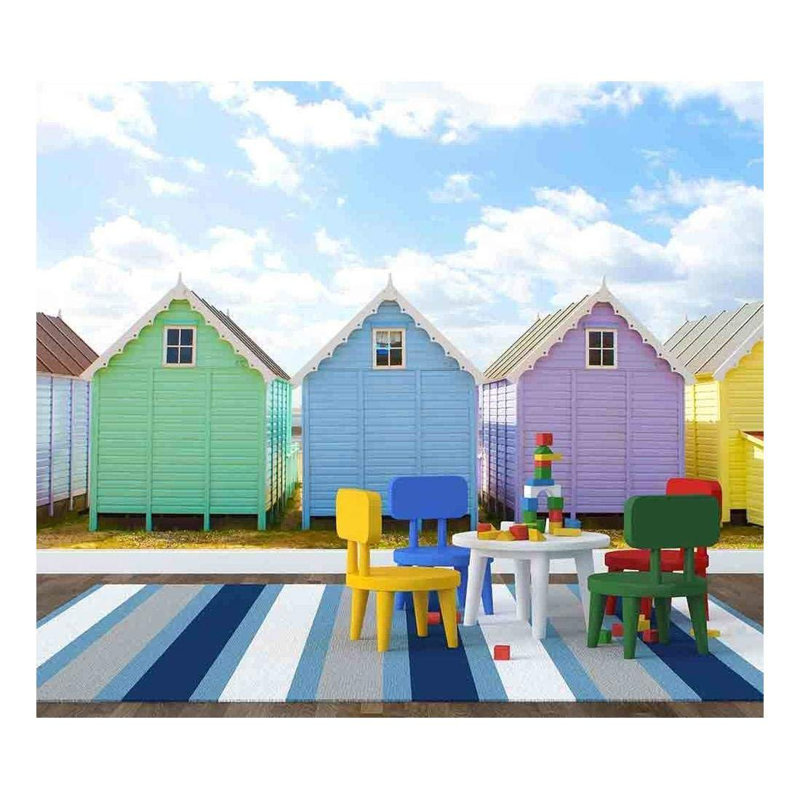 Grand papier peint auto-adhésif Traditional British Huts par une journée ensoleillée, L 100 po x l 144 po