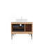 Meuble-lavabo de 36 po avec lavabo, armoire de rangement autoportante en contreplaqué avec 4 pieds en métal, une porte et 2 tiroirs, lavabo rectangulaire en céramique blanche, sans robinet, pré-assemblé, couleur grain de bois de chêne
