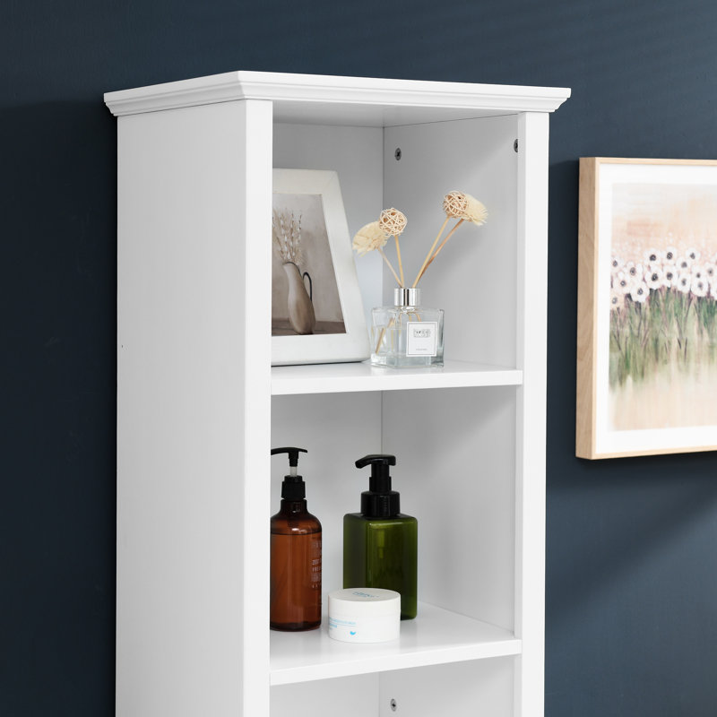 Bathroom Storage With 4 Adjustable Shelves & Laundry Hamper - For Home Cabinet Small Spaces Hidden, White