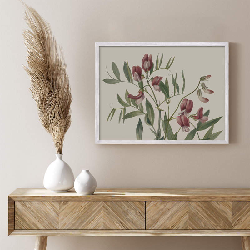 «Green The Pea Flowers Blossom Modern Artwork, impressions encadrées, affiches, petit art mural de salle de bain», Blanc
