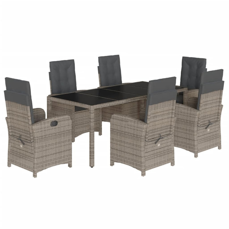 Rosecliff Heights 7 Piece Patio Dining Set With Cushions Gray Poly Rattan, 29.5" H x 35.4" W x 74.8" L