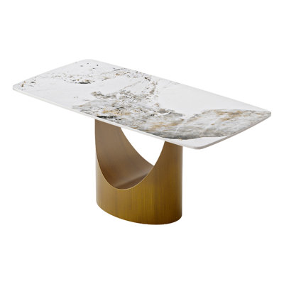 63 "Modern Artificial Stone Curved Pandora Panel Bronze Iron Metal Legs-Can Accommodate 6-8 People