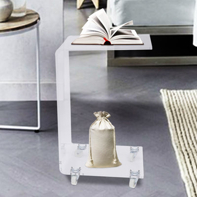 Acrylic Rolling Nightstand Clear Mobile Bedside Table With Wheels Modern End Table For Living Room