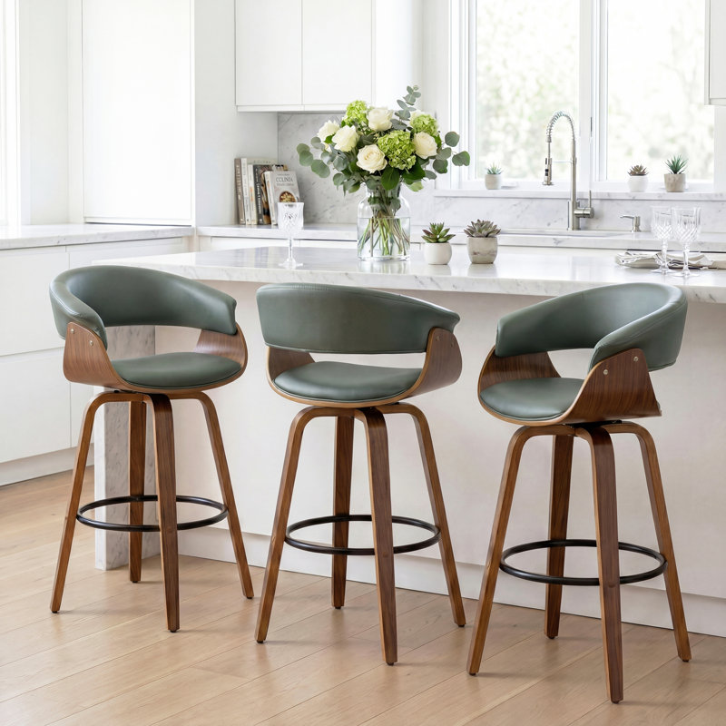 Ensemble de 3 tabourets de bar pivotants Devlin Mordern, Green, Bar Stool (29" Seat Height)