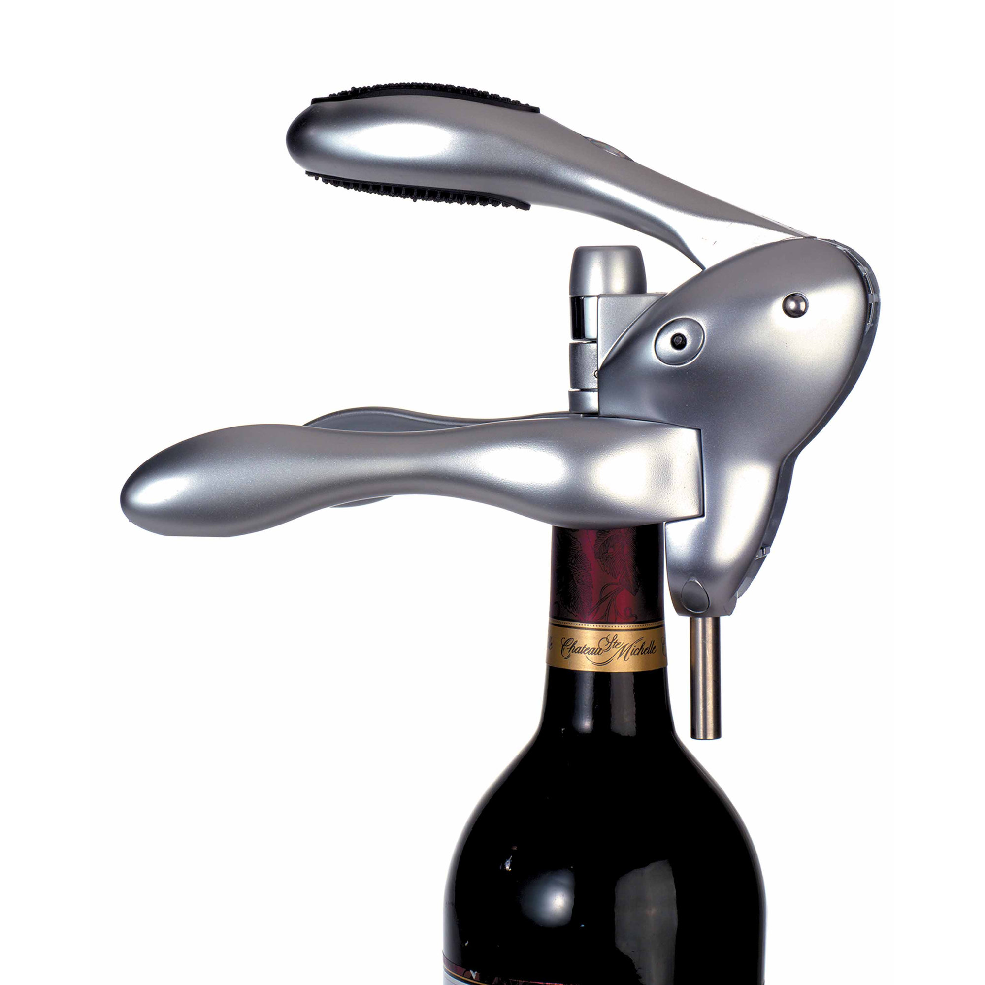 Rabbit Original Lever Corkscrew Wine Opener With Foil Cutter And Extra Spiral, Silver