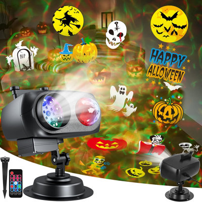 Halloween Christmas Projector Lights Outdoor, 2-In-1 Dual Projection With 10 Slides & 15W HD Ocean Wave, Waterproof LED Holiday Lighting For Indoor Outdoor Yard Party Decor