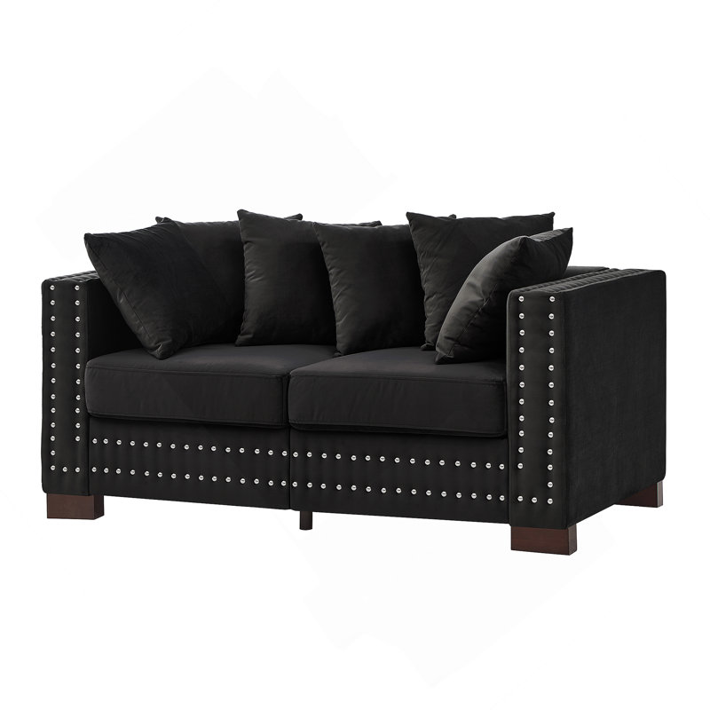 Causeuse rembourrée avec têtes de clou, Black