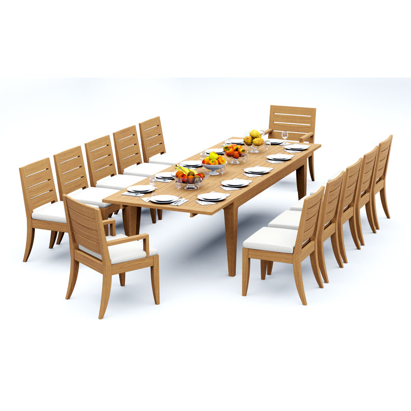 10 Seats 11 Pcs Grade-A Teak Wood Dining Set: 122" Caranas Double Extension Rectangle Table And 10 Atnas  Chairs (2 Arm & 8 Armless Chairs) #11AT2902