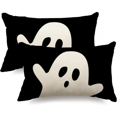 Halloween Pillow Cover 12X20 Set Of 2 Ghost Halloween Lumbar Pillow Covers Decorations Outdoor Halloween Pillows Decorative For Halloween Home Decor