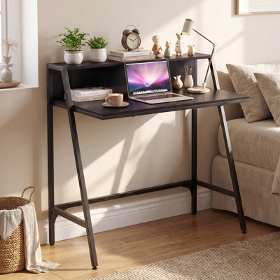 31.5” Small Computer Desk with Raised Storage Shelf & Heavy-duty Metal Frame Black