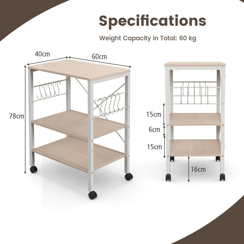 78cm H x 60cm W Utility Cart, Natural