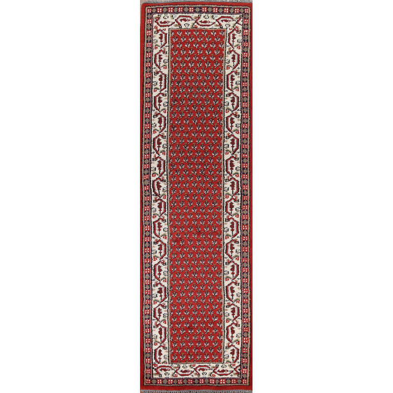 Tapis de couloir rouge rouge Botemir noué à la main 3 x 10