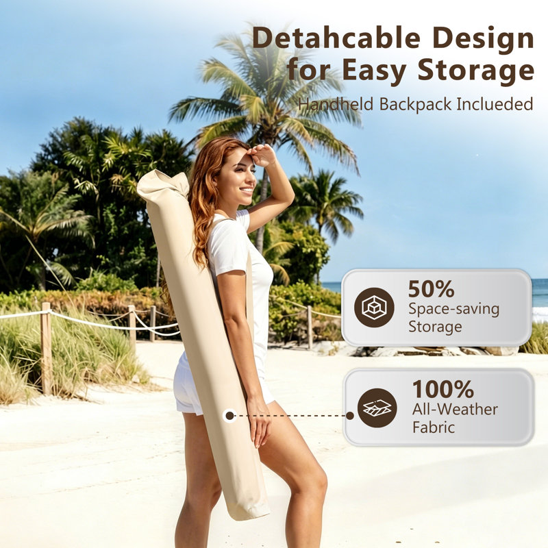 180cm X 130cm Rectangular Balcony Parasol, Beige