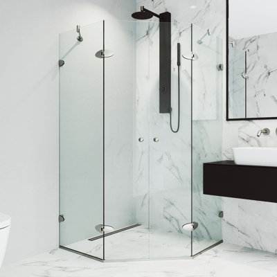 Cabine de douche à charnière sans cadre avec verre transparent 3/8 de l 46 po x P 46 po x H 73 po Gemini