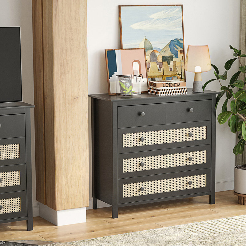 Buffet à 4 tiroirs, console moderne, armoire d'appoint, Noir