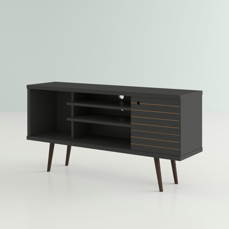 Liberty 53" Mid-Century Modern 5-Shelf TV Stand for TVs up to 50" in Black, Black