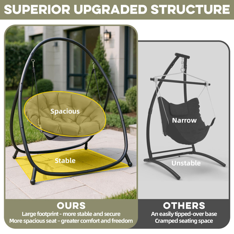 Indoor/outdoor Round Macrame Hammock Swing Chair With Cushion And Included Stand