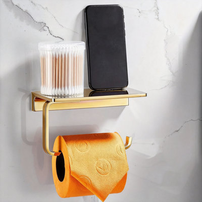Porte-papier hygiénique de style hôtel avec rangement pour téléphone portable, peut contenir 1 rouleau (or)