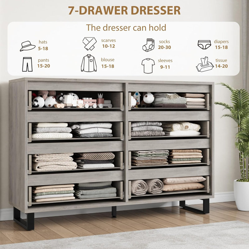 Commode pour chambre à coucher, tiroir horizontal autoportant avec rangement, rangement pour commode en bois, Gris
