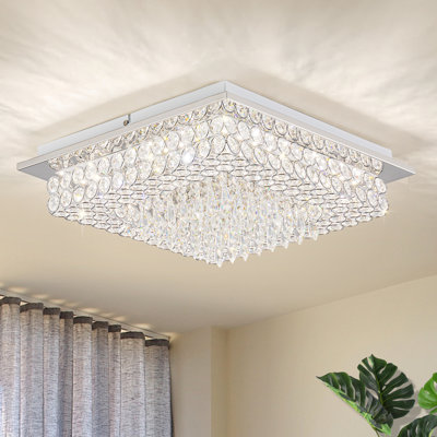 Feridan LED Flush Mount Ceiling Light 15in Crystal Light Fixture Bedroom Chandelier Ceiling Light