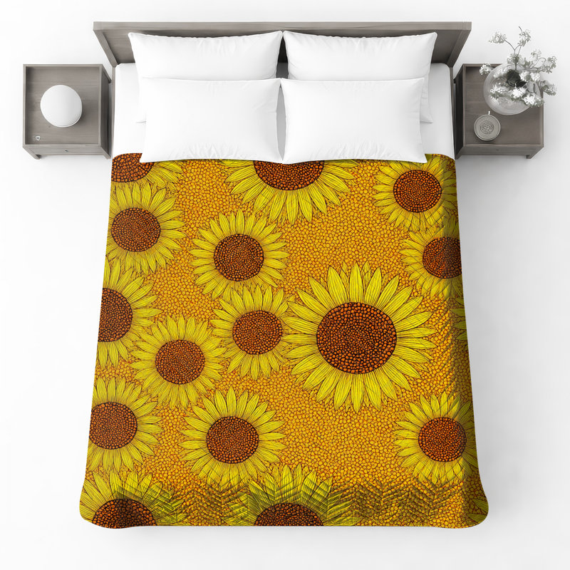 Couvre-lit matelassé jaune à motif de tournesol toutes tailles, Très grand lit