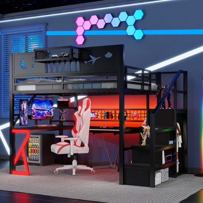 All-in-One Metal Loft Bed with Stairs, Storage and Integrated Study Desk