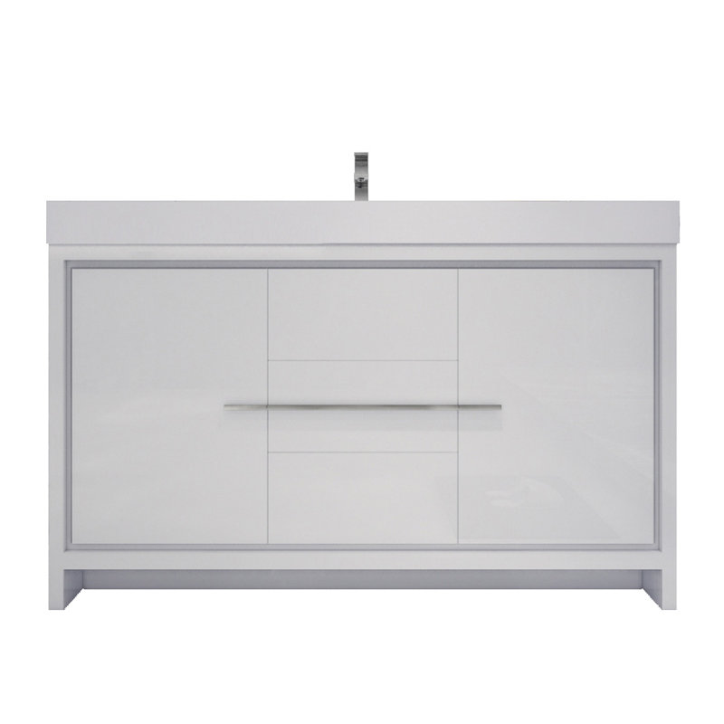 Ensemble de meuble-lavabo simple 60 po Chaumont, Blanc lustré, Chrome