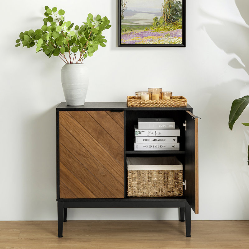 Armoire d'appoint 2 portes avec tablettes réglables Paschall, Noir/noyer