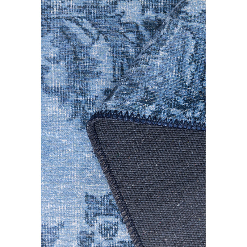 Tapis bleu élégant, 2,5 x 7,5 pieds, 100% polyester, 1850 g / m² | Hauteur des poils: 0,2 po, dessous en poly-coton recyclé | Tapis de machine durable pour le salon, la chambre à coucher et le bureau | Décoration douce et élégante
