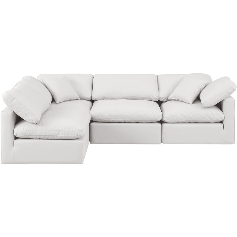 Itala Upholstered L-Shaped Sectional Reversible, Cream Vegan Leather
