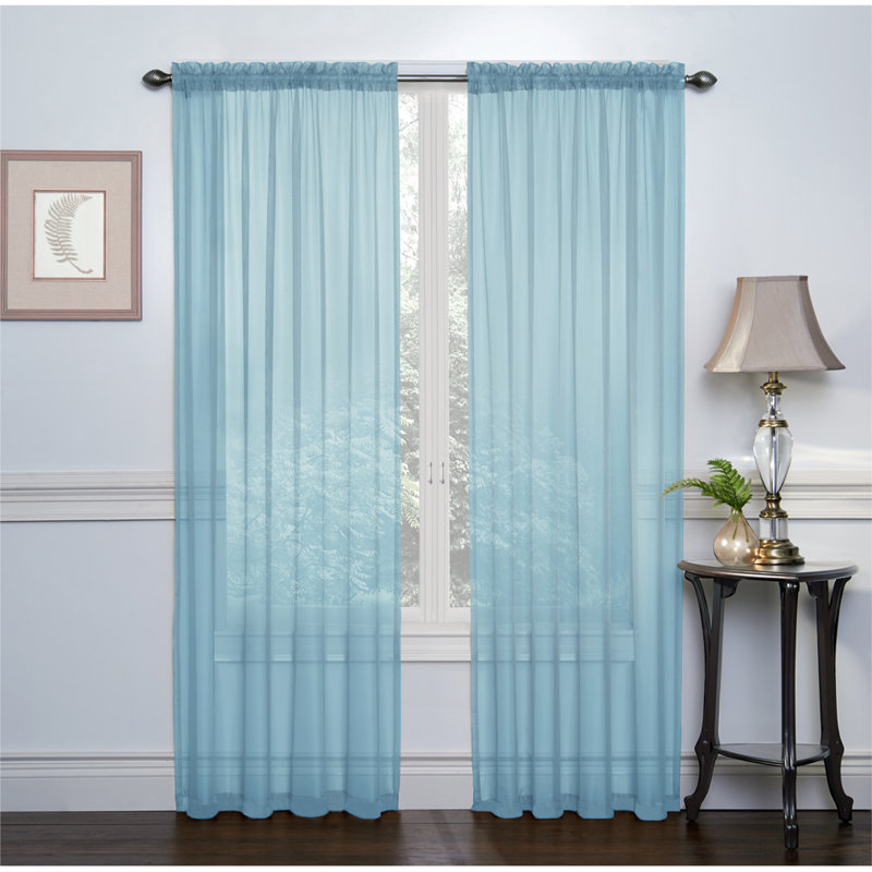 Paire de rideaux transparents avec passe-tringle Emmons, Bleu pastel