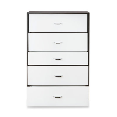Commode 5 tiroirs blanche et espresso