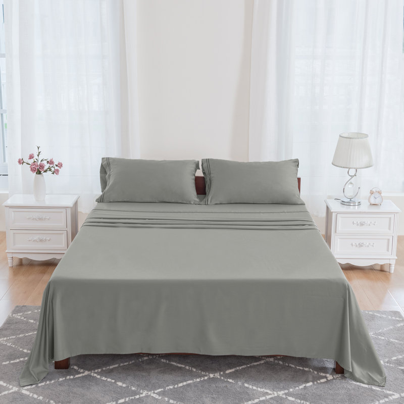 Ensemble de draps en satin de coton Tencel 1600 fils, Gris pâle, Grand