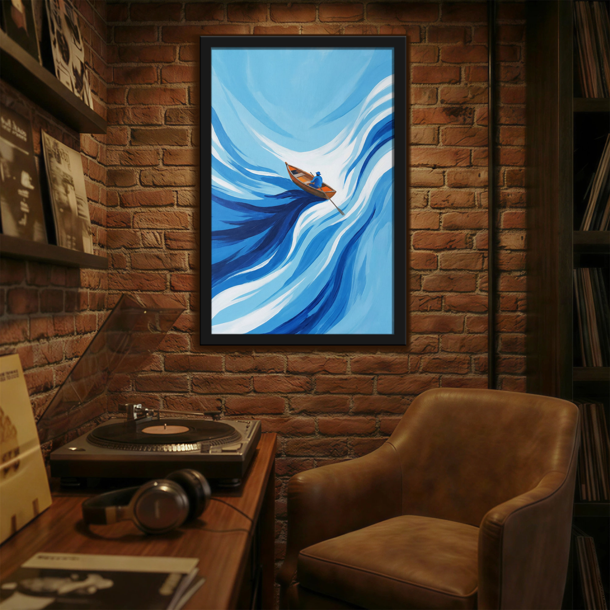 Wrought Studio™ Abstract Boat Floating On Blue Waves Ocean Scene | Wayfair
