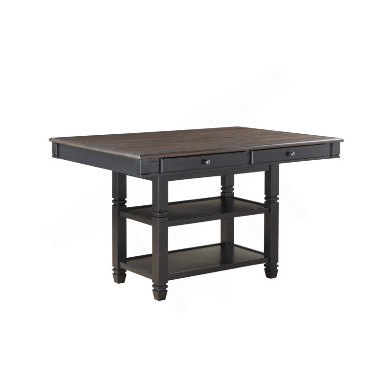 Table de salle à manger à hauteur de comptoir 1Pc de style transitionnel avec tiroirs de rangement et 2 tablettes de présentation au fini naturel et noir