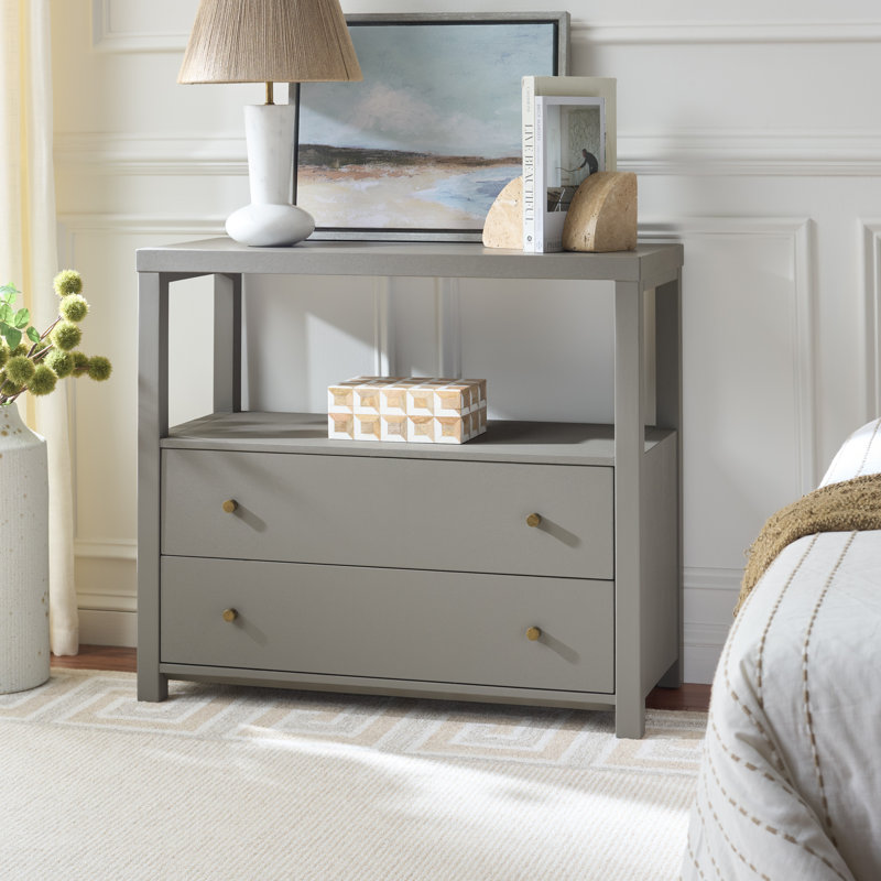Criner 2 Drawer 1 Shelf Chest, Gray Wood/Gray