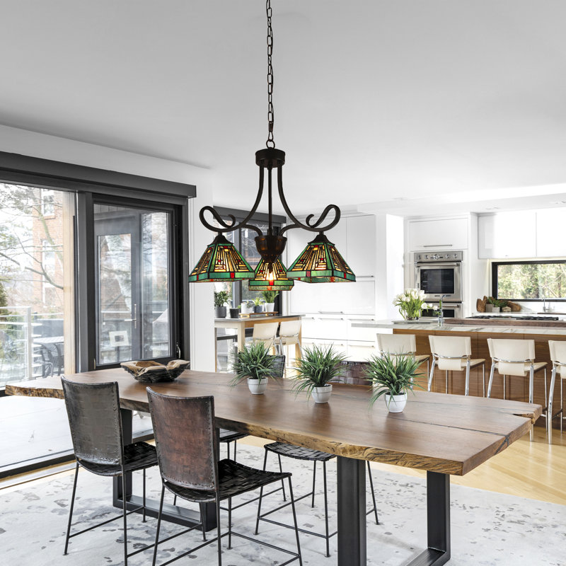 Innes Tiffany-Style Blackish Bronze Mini Chandelier with Stained Glass